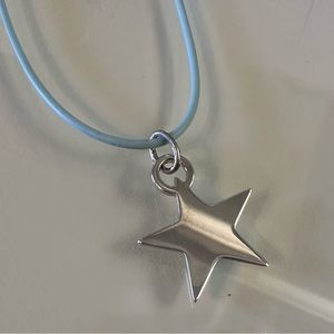 Super Rare Tiffany & Co. Silver Star Charm/Pendant on Blue Rubber Cord Necklace